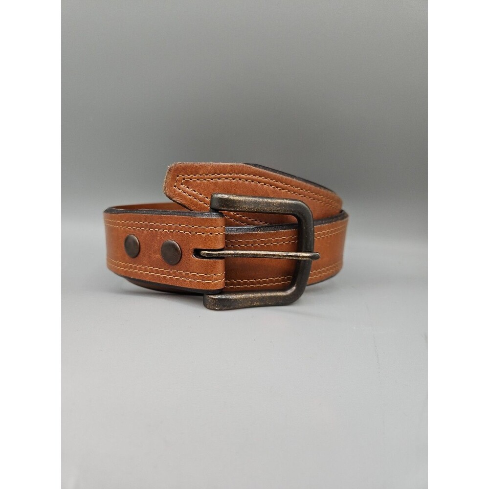 Mens Hawx Work Belt Leather Brown Bronze Buckle 1.5" Size 32 Made In USA